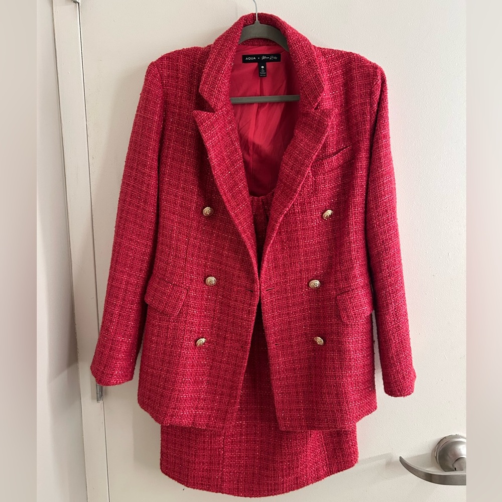 Aqua Vibrant Pink Tweed Blazer